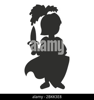 Black silhouette. Brave knight. Vector illustration isolated on white background. Design element. Template for your design, books, stickers, posters, Stock Vector
