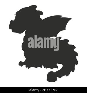 Black silhouette. Fairytale dragon. Vector illustration isolated on white background. Design element. Template for your design, books, stickers, poste Stock Vector