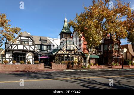 Buildings in the Danish architectural style found in Solvang, California Stock Photo