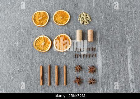 dry orange, cinnamon, clove, anise and cardamom Stock Photo