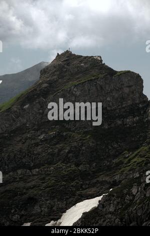 Idiosyncratic peak like a lopsided wedding cake in Malbun, Liechtenstein Stock Photo
