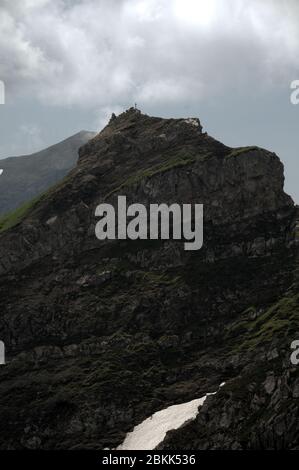 Idiosyncratic peak like a lopsided wedding cake in Malbun, Liechtenstein Stock Photo