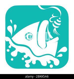 Fishing Logo, Fish And Hook Logo Template, Flat Logo Style. on a white background Stock Vector