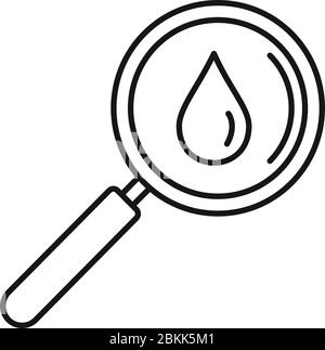 Blood drop under magnifier icon. Outline blood drop under magnifier vector icon for web design isolated on white background Stock Vector