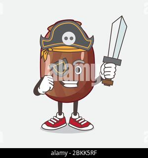An illustration of Date Palm Fruit cartoon mascot character in pirate style and wearing hat and sword Stock Vector