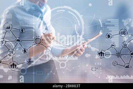Business intelligence. Financial dashboard with key performance indicators. Stock Photo