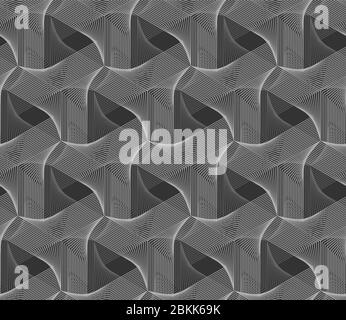 Guilloche grey 3d grid background. Guilloche vector seamless pattern with thin lines Stock Vector