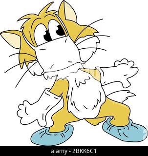 Cartoon cat wearing a protective mask against corona virus vector illustration Stock Vector