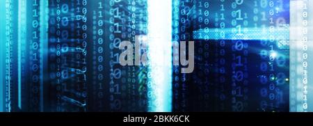 Matrix Futuristic theme multiple exposure binary numbers. Data center ...