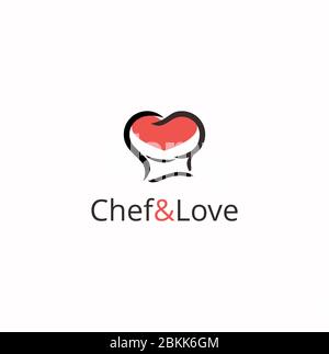 Chef hat with love and heart, Restaurant logo design inspiration Stock Vector