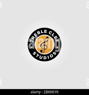 Treble Clef Emblem Badge / Stamp logo design Stock Vector