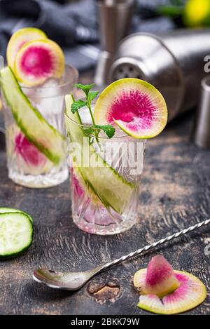 Cocktail with cucumber and radish Stock Photo