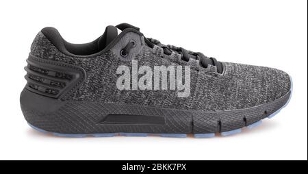grey sneakers path isolated on white Stock Photo