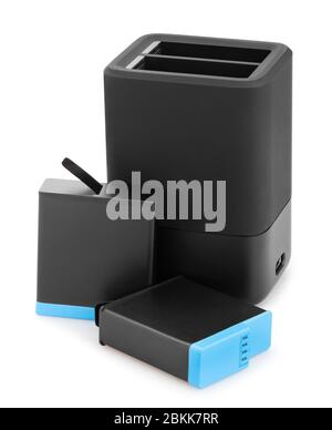 action camera dual battery charger path isolated on white Stock Photo