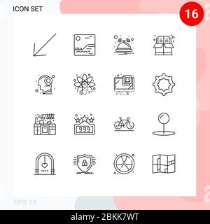 Pictogram Set of 16 Simple Outlines of mind, location, notification, head, education Editable Vector Design Elements Stock Vector