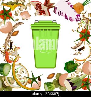 Composting pile of rotting kitchen fruits and vegetable scraps garbage waste Stock Vector