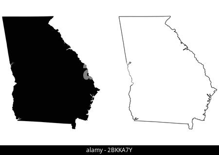 Georgia GA state Maps. Black silhouette and outline isolated on a white background. EPS Vector Stock Vector
