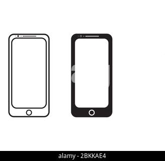 Smartphone set. Two black and white outline cell phone pictogram isolated on a white background. EPS Vector Stock Vector