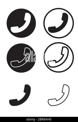 Phone Call Sign Icon Symbol Outline. A set of various black and white phone icon and outline isolated on a white background. EPS Vector Stock Vector