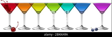 Multicolored cocktails on white background panoramic vector illustration Stock Vector