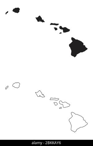 Hawaii HI state Maps. Black silhouette and outline isolated on a white background. EPS Vector Stock Vector