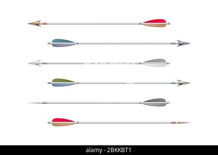 Set of realistic bow arrows isolated on white background, vector illustration. Stock Vector