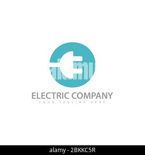Circle electricity logo with electric plug icon in negative space design technique style vector Stock Vector
