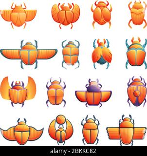 Scarab beetle icons set. Cartoon set of scarab beetle vector icons for web design Stock Vector