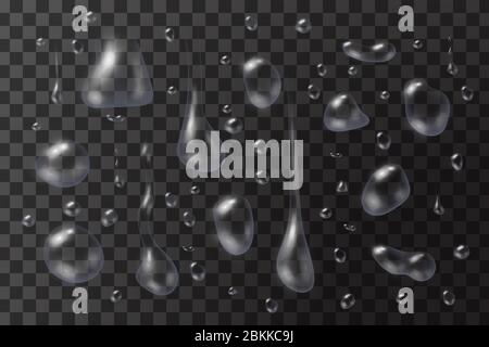 Transparent water drops on the transparent surface, vector illustration Stock Vector