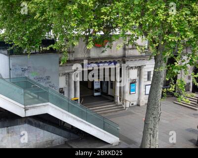 London. UK. May, Monday the 4th, 2020 at 10:30am. High view angle of Embankment Station during the Outbreak. Stock Photo