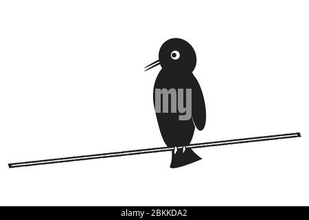 Pictogram of a cartoon bird standing sitting on stick wire branch illustration isolated on a white background. EPS Vector Stock Vector