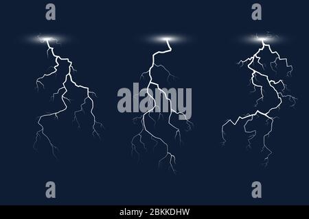 Set of lightnings isolated on transparent background, vector illustration Stock Vector