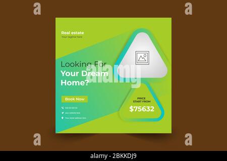 Real Estate Social Media Post Template, Editable Banner Template With Dream Home Post Social Media Stock Vector