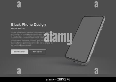 Black vector phone isolated on dark background. Mock up with empty screen for business presentations. Stock Vector
