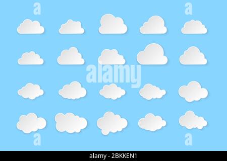 Set of clouds. Simple clouds isolated on blue background, vector illustration. Stock Vector