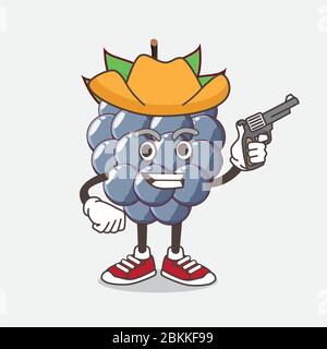 An illustration of Dewberries Fruit cartoon mascot character holding gun Stock Vector
