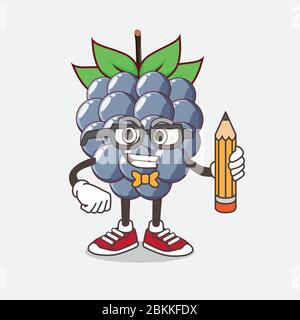 An illustration of Dewberries Fruit cartoon mascot character holding pencil Stock Vector