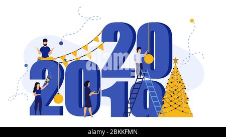2020 person banner New Year vector illustration card background design. Happy Christmas celebration concept party poster holiday. Flat business office Stock Vector