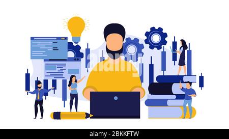 Business workshop person man vector concept illustration design. Training seminar conference background. Office team development presentation work. Ba Stock Vector