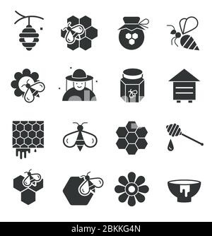 Bee and honey vector icons set Stock Vector