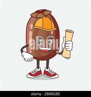 An illustration of Date Palm Fruit cartoon mascot character in a black Graduation hat Stock Vector
