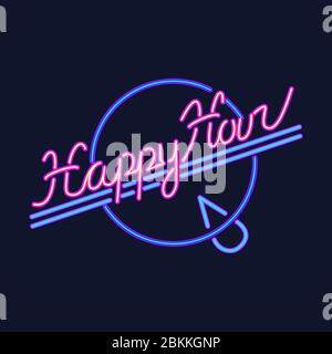 Happy Hour neon sign vector design template. Happy Hour neon logo, light banner design element colorful modern design trend, night bright advertising, Stock Vector