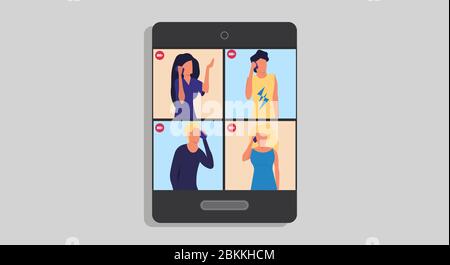 Group video call vector communication conference business screen technology. Office team chat meeting illustration network. Digital conversation remot Stock Vector