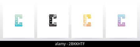 Horizontal Lines With Dots On Letter Logo Design C Stock Vector