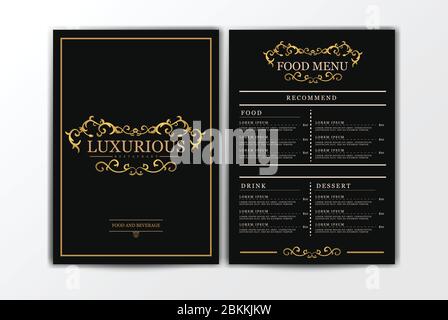 Restaurant Food Menu Template. Elegant Luxurious Vintage Menu with Food and Drinks. Ornament Decoration for Creative Cafe Menu, Brochure and Coffee Ho Stock Vector
