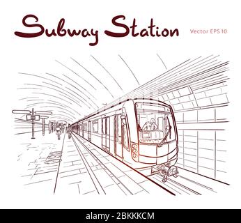 Hand drawn sketch of subway station illustration Stock Vector