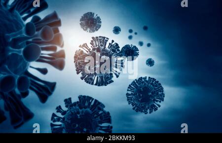 Close-up of virus cells or bacteria. Flu, view of a virus under a microscope Stock Photo