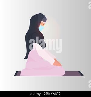 religious muslim woman praying ramadan kareem holy month religion concept female prayer in traditional clothes full length vector illustration Stock Vector