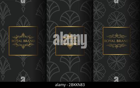 Set of Packaging Templates with Design Element Ornament, Label, Logo. Made with Golden Luxury Flower on Ornament Background Stock Vector