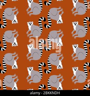 Lemur. Vector illustration of an animal. Flat style. Seamless pattern. Stock Vector